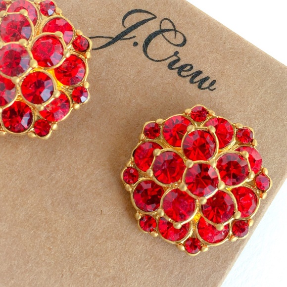 Jcrew floral red crystal statement earrings - Picture 3 of 5
